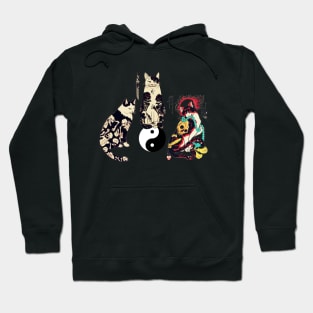 THREE JAPANESE CATS IN SKULL,SKELETON TATTOOS AND YIN YANG SYMBOL Hoodie